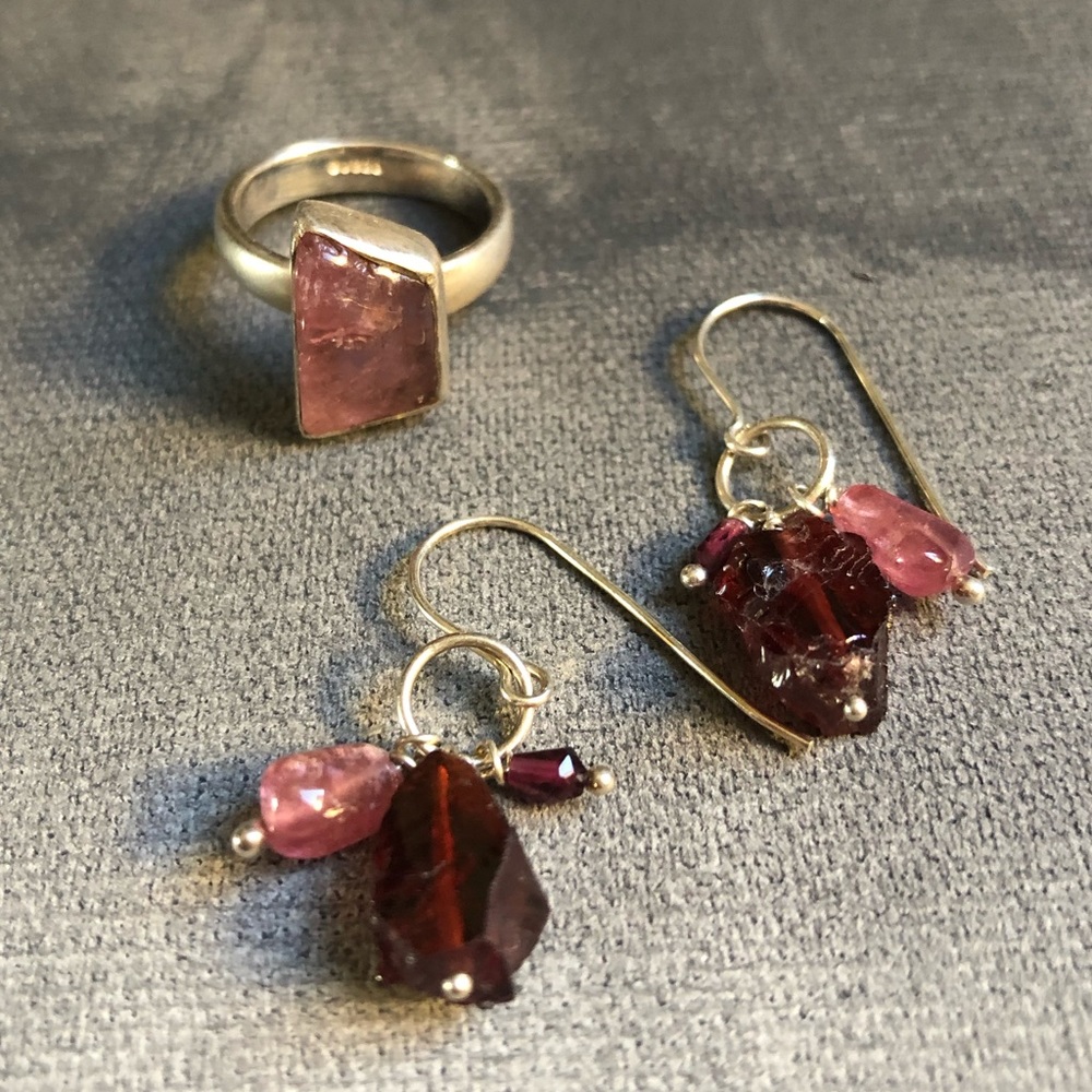 GARNET + PINK Tourmaline earring & ring set